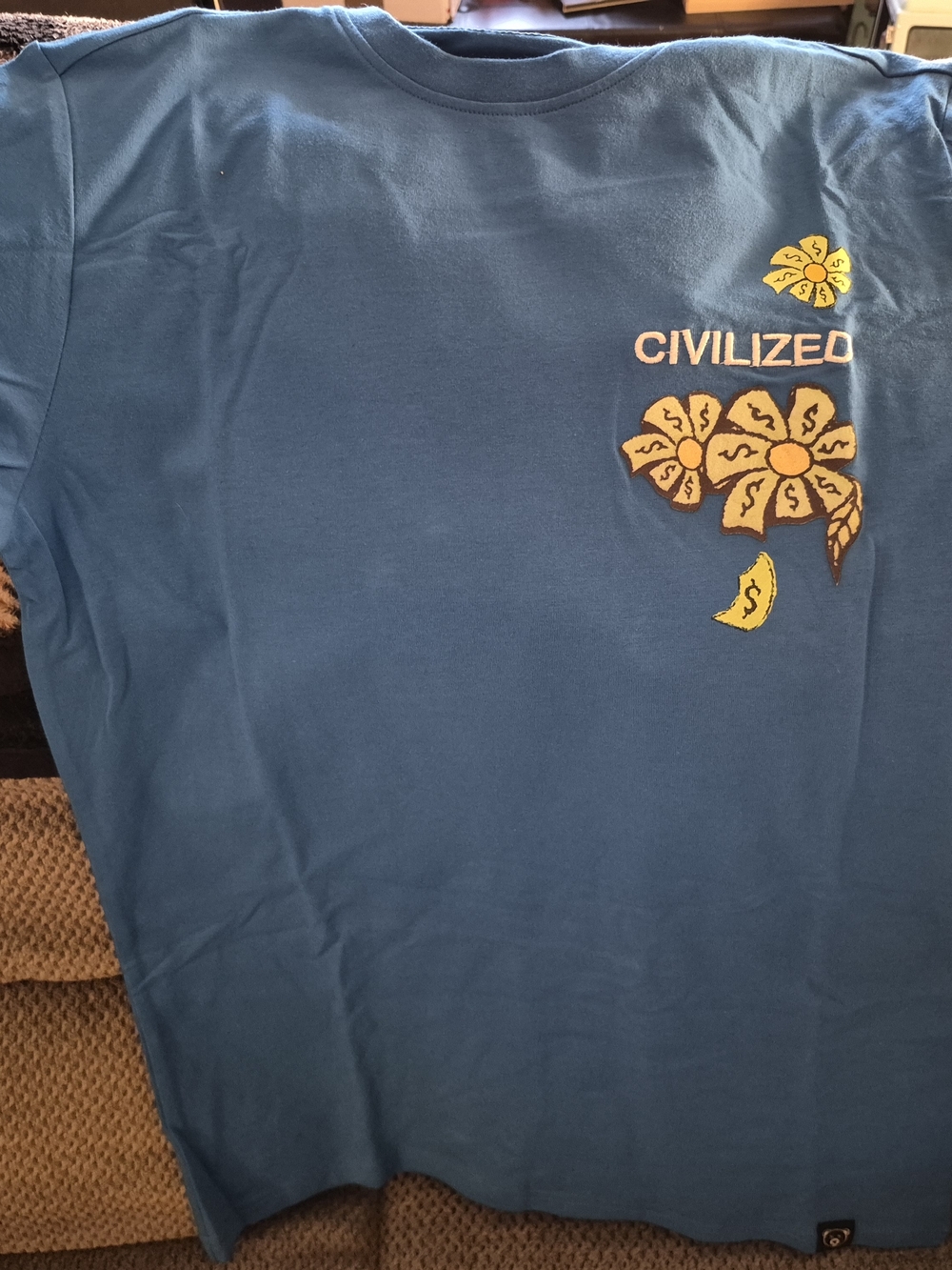 Civilized Blue Cotton Men's T-Shirt S Crew Neck Short Sleeve Graphic Bear Money